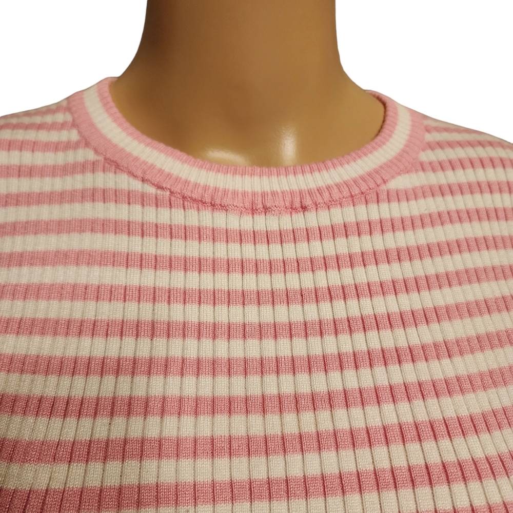 Cotton Emporium Pink and White Stripe Short Sleeve Sweater Size M - Picture 3 of 10